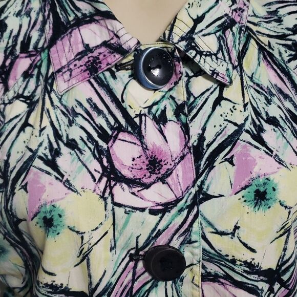 CJ Banks. Stretch. Pastel Floral Jacket: 3 Button Closure; Cuffed Sleeves. SZ 1X - Picture 2 of 16